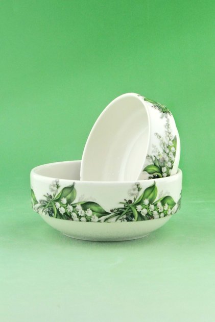 Green Flower 2 Size Porcelain Bowl