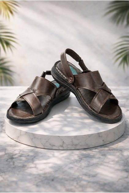 Genuine Leather Orthopedic Heel Gel Men's Sandals Slippers - Hac Umre Daily Comfortable Sole Sandals - Kah