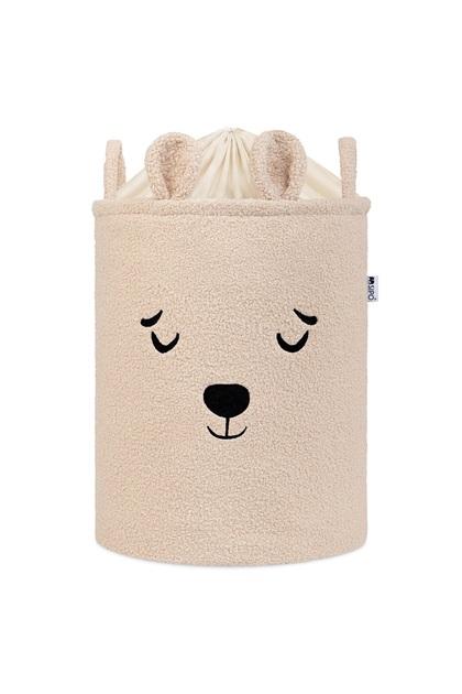Cos Premium Fluffy Boucle Bear, 43 litri, pliabil cu manere rezistente, Crem