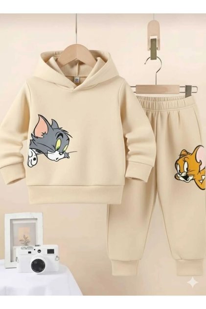 Children's Tom & Jerry Printed Hooded Sweatshirt Tracksuit Set