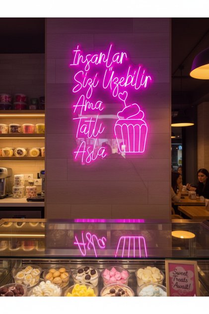 İnsanlar Sizi Üzebilir Ama Tatlı Asla Neon Led Neon Tabela Kafe Pastane Dekorasyon