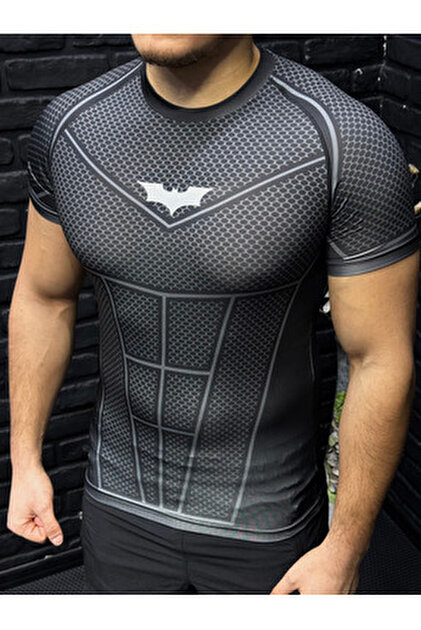 YHM Erkek Compression Tişört Siyah Reflektör Batman Baskılı Spor