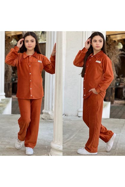 Eid Seasonal Girls' Corduroy Shirt - Pants 2-Piece Set