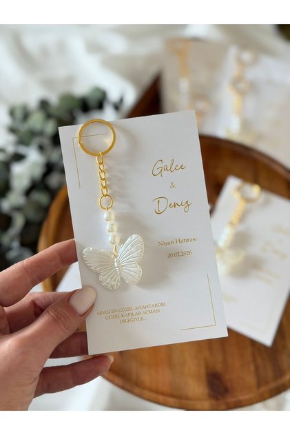 Davetiyeli Kelebek Anahtarlık söz, nişan nikah kına özel gün hediyelik organizasyon-10 adet