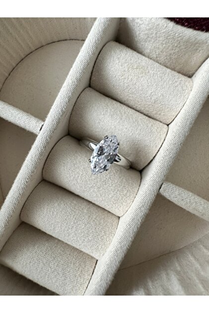 Silver Color Oval Solitaire Ring