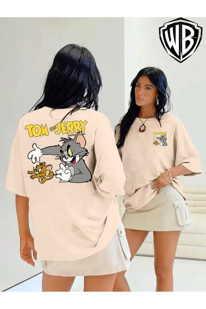 Tom and Jerry Classic Interactive Printed T-Shirt with Creative Front and Back Designs