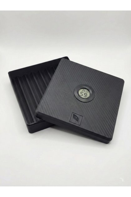Karbon Fiber Görünümlü Humidor - Dijital Nem Ölçerli Puro Saklama Kutusu
