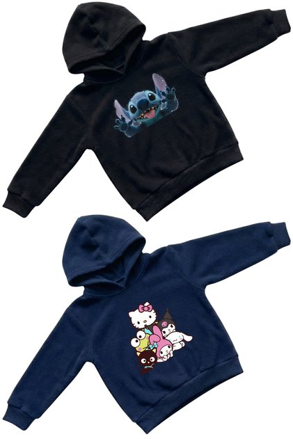 Girl's Black Stitch Navy Blue Hello Kitty Friends Printed Hooded Sweatshirt Hoodie