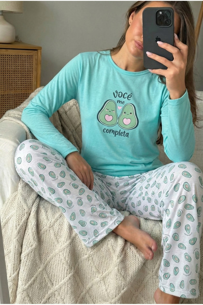 Turquoise Avocado Patterned Pajama Set