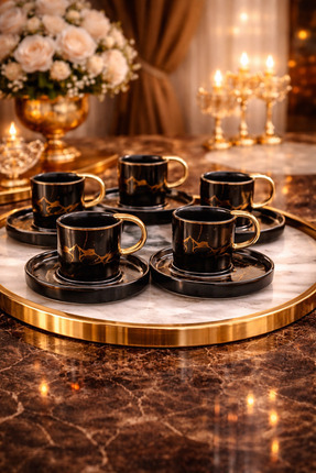 YzHome Porcelain Gilded Specially Designed Coffee Cup Set for 6