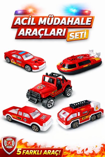 Metal 5’li Araç Seti – Acil Araçlar ve İtfaiye Arabaları – 1:64 Model Oyuncak Seti