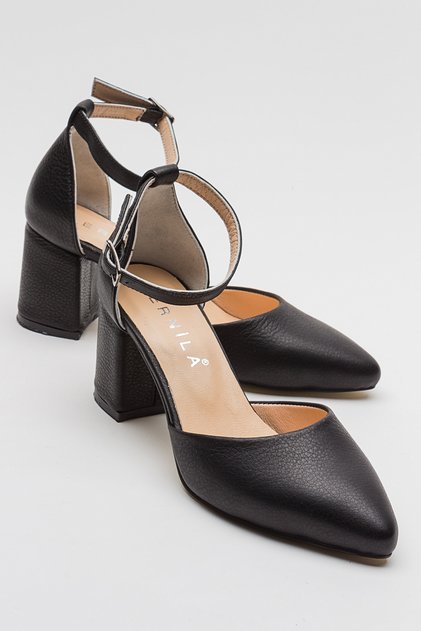 Lexy Genuine Leather Black Skin Women's Heeled Shoes