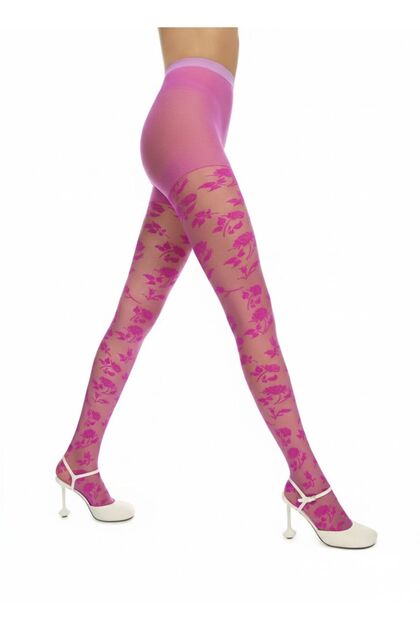 Women's Sheer Floral Patterned Pantyhose Fuchsia