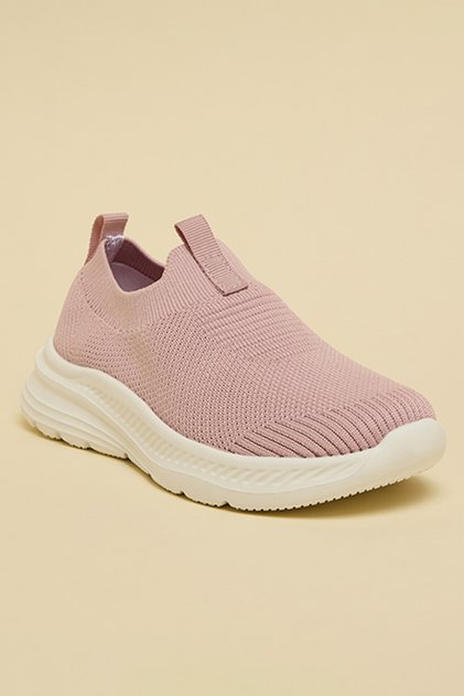 Girls Pink Textured Knitted Slip On Shoes