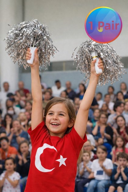Ponpon Metallic Shiny Silver Cheerleading Stick Durable Lightweight Cheer Pompom 1 Pair