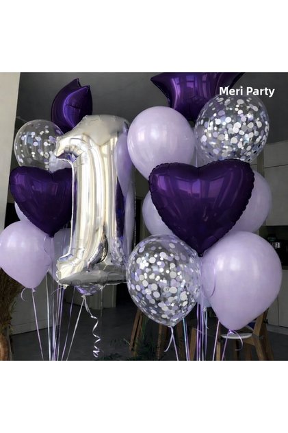 1 Year Birthday Balloon Age Birthday Age Balloon Heart Star Foil Balloon Purple Color Birthday Age Option