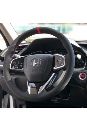 Honda Civic Fc5 Kırmızı Yüzüklü Nubuk Alcantara Deri Direksiyon Kılıfı