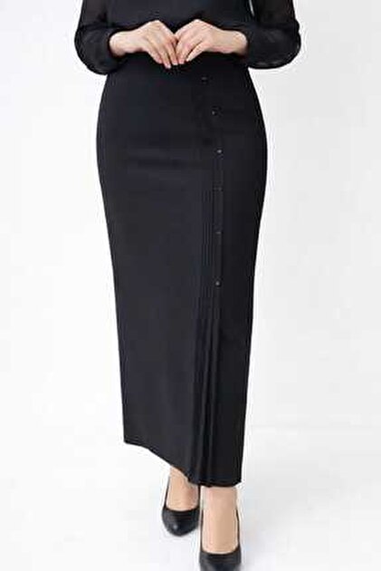 IMREGYM Women's Hijab Side Buttoned Closed Slit Long Plain Navy
