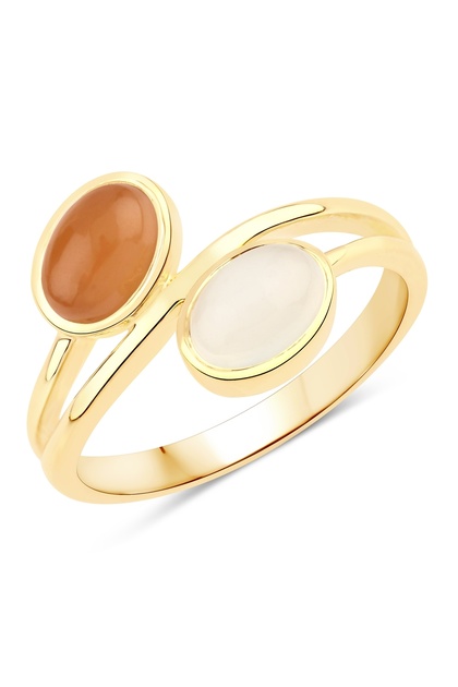 Edelsteinring Ring Sterling Silber gelbvergoldet Mondstein weiß orange-rosa