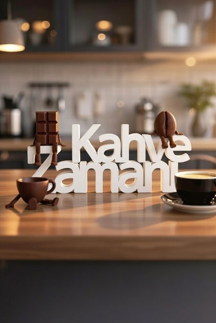 Kahve Köşesi Kahve Zamanı Özel Tasarım Biblo Seti - Çekirdek Kahve & Çikolata Karakterli