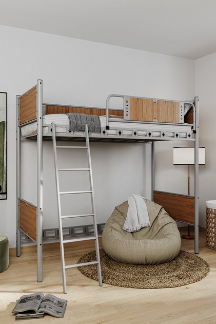 Prizma Genç Çocuk Odası Metal Ranzalı Karyola 90x200 Gri