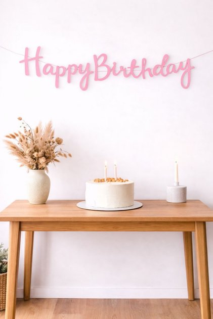 Pembe Happy Birthday Yazılı Banner Doğum Günü Yazısı Kız Çocuk Kutlama Doğum Günü Set