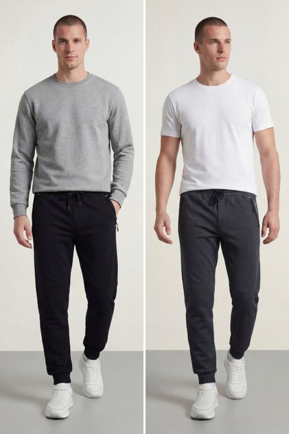 Black-Anthracite Men's 2-Piece Sweatpants with Elastic Legs