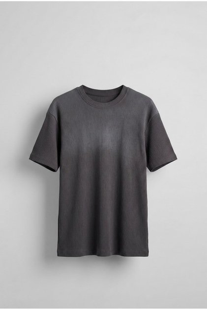 Men's Corded Fabric Washable Color Changing Oversized T-Shirt Anthracite White