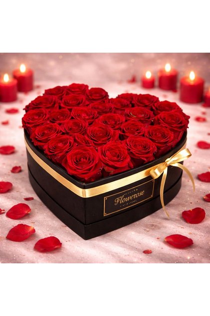 Кутия за флорален аранжмент Simply Roses във формата на сърце с 33 тъмночервени сапунени рози, червени рози