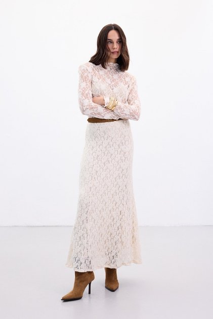 Lace Long Skirt - Beige
