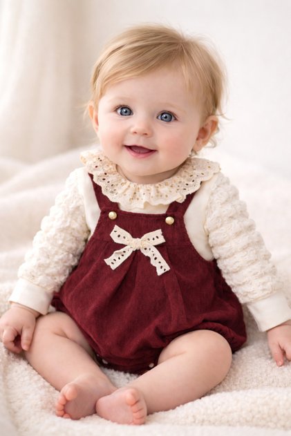 Baby Girl 2-Piece Romper Set with Lace Collar, Luxurious Cotton, for Holidays and Special Occasions