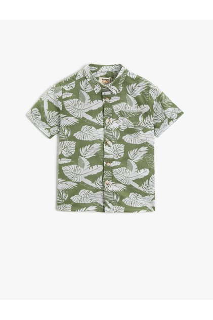 Short Sleeve Shirt Leaf Printed