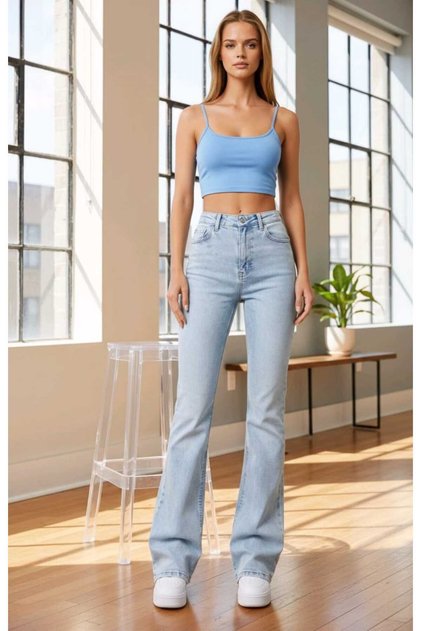 Flared F Flare Jeans Jeans Trousers High Waist Light Blue Snow Lycra