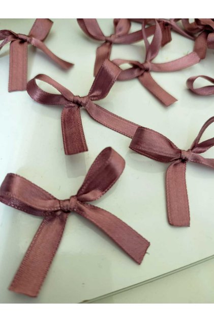 50 Ready-Made 10 mm Dried Rose Bow Satin Ribbons - Wedding Favors, Gift and Balloon Decoration