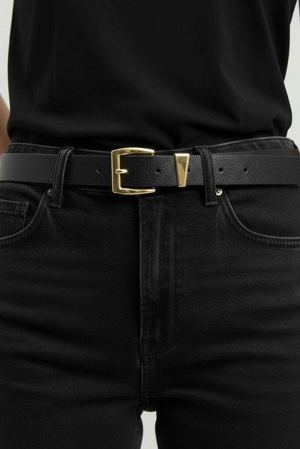 Women's Black Belt with Gold Buckle, Jean Belt, Jacket Belt, Trouser Belt