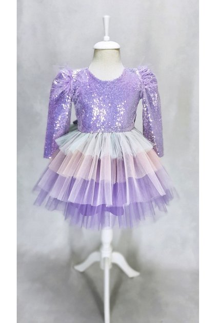 Girl's Lilac Sequin Long Sleeve Dream Unicorn Dress