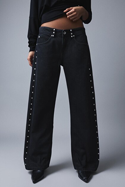 Bershka Yıldız zımbalı düşük bel baggy fit jean - Fiyatı, Yorumları