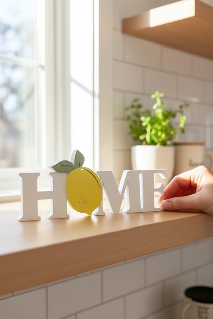 Modern Sarı Limon Detaylı "Home" Yazılı Dekoratif Masa Üstü Obje - Tasarım Biblo