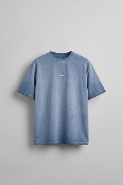 Men's Oversize Round Neck Washed Catch T-Shirt Blue