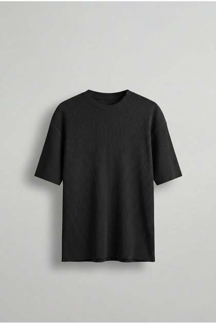 Men's Oversize Stripe Patterned Flexible and Lightweight Comfortable Summer T-Shirt Black
