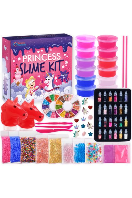 Princess Slime Kit pentru fetite, Sensory Elements, multicolor, cu sclipici si accesorii diverse