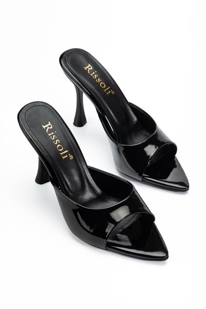 Rissoli Women's Black Pointed Toe Heeled Sandals