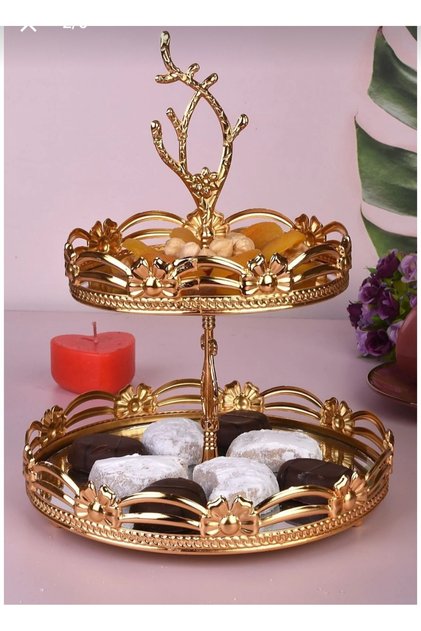 Gold Square Round Luxury - Two-Tier Cookie Holder Presentation Holder