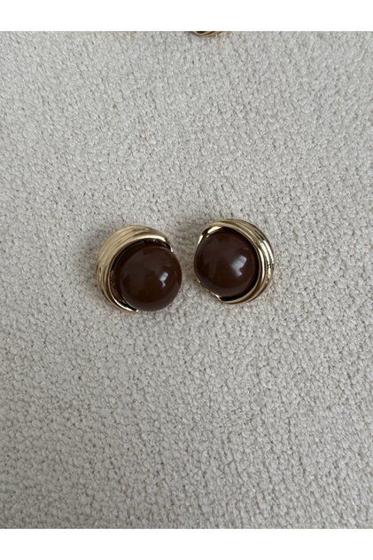 VIP Yuvarlak Kahverengi Vintage Küpe