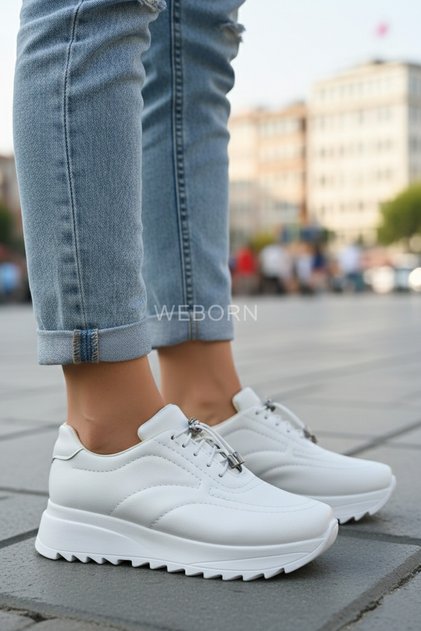 Women's White Everyday Orthopedic Non-Slip Thick-Soled Wedge-Heel Comfortable Faux Leather Breathable Sneakers