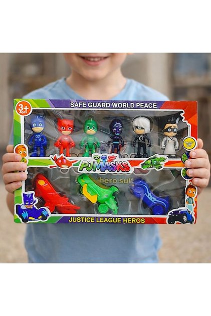 Pj Masks Pijamaskeliler Araba Figür Seti 9'lu Kedi Çocuk Baykuş Kız Kertenkele Gece Ninjası Pjmasks
