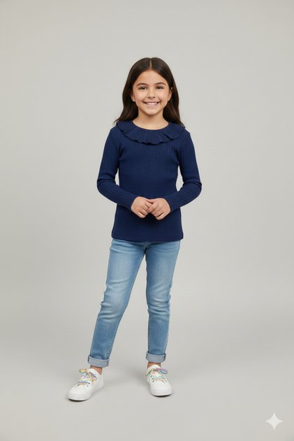 Girl's Bodysuit Peter Pan collar Navy Blue