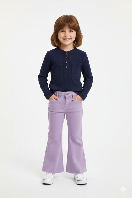 Girl's Gabardine Trousers Flared Lilac