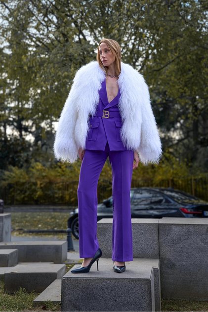Valoria Gold Belt Detailed Suit Purple