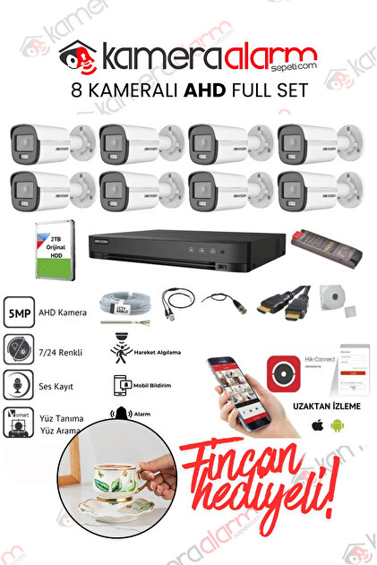 Hikvision 5 Mp 7/24 Renkli Ses Kayıtlı 8li Ahd Kamera Seti